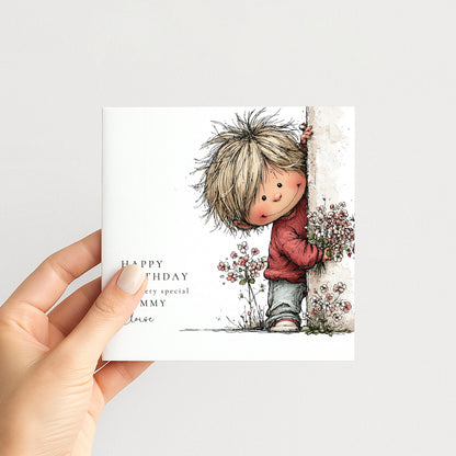 Mummy Birthday Card | Personalised Son To Mum Keepsake With Floral Design