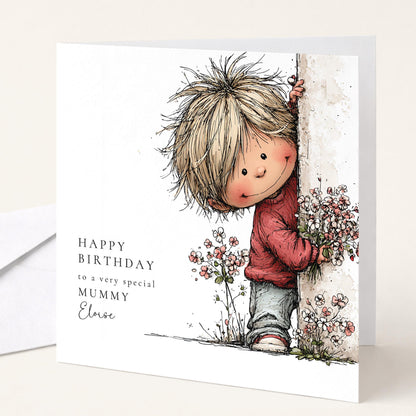 Mummy Birthday Card | Personalised Son To Mum Keepsake With Floral Design