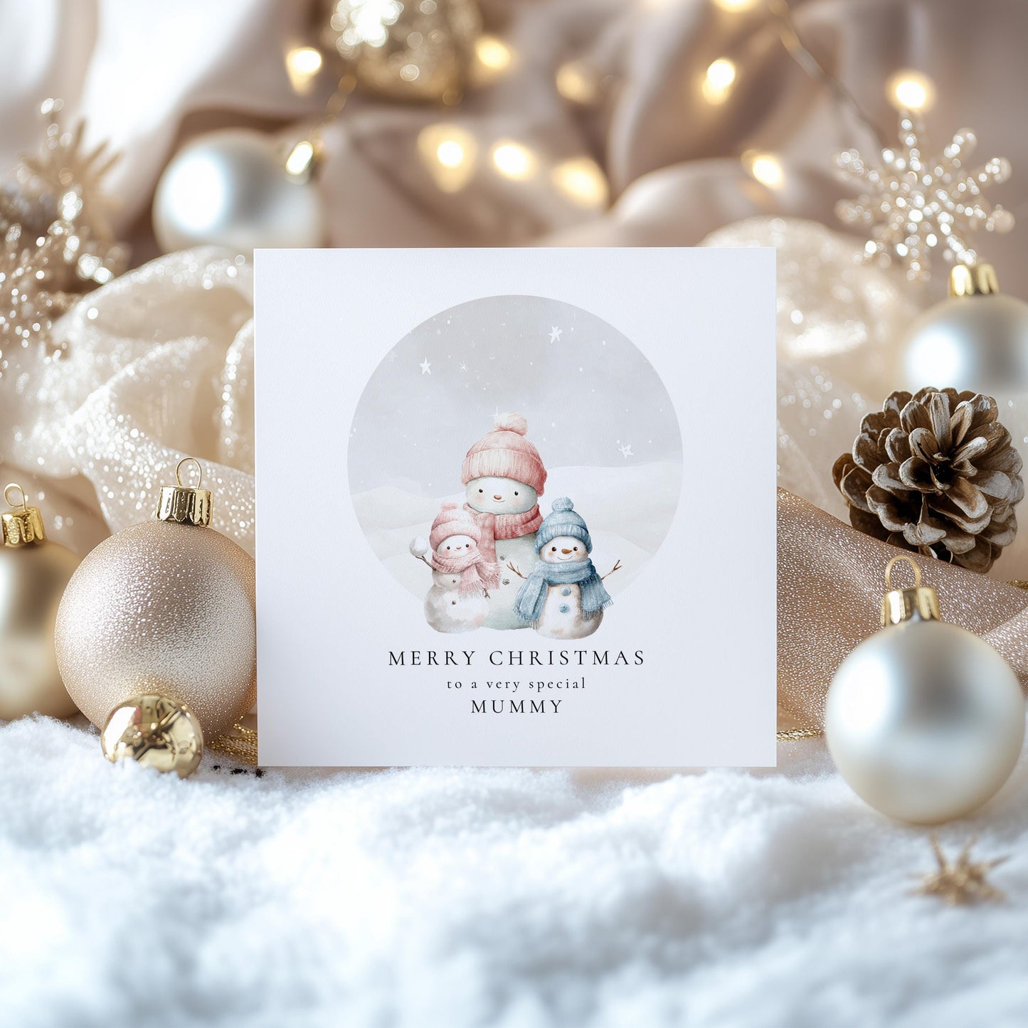 Mummy Christmas Card – Personalised Snowman Family Keepsake Holiday Greeting