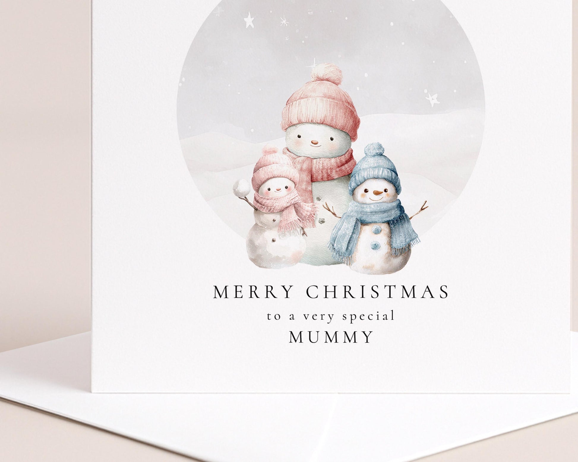 Mummy Christmas Card – Personalised Snowman Family Keepsake Holiday Greeting