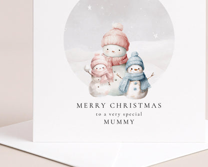 Mummy Christmas Card – Personalised Snowman Family Keepsake Holiday Greeting
