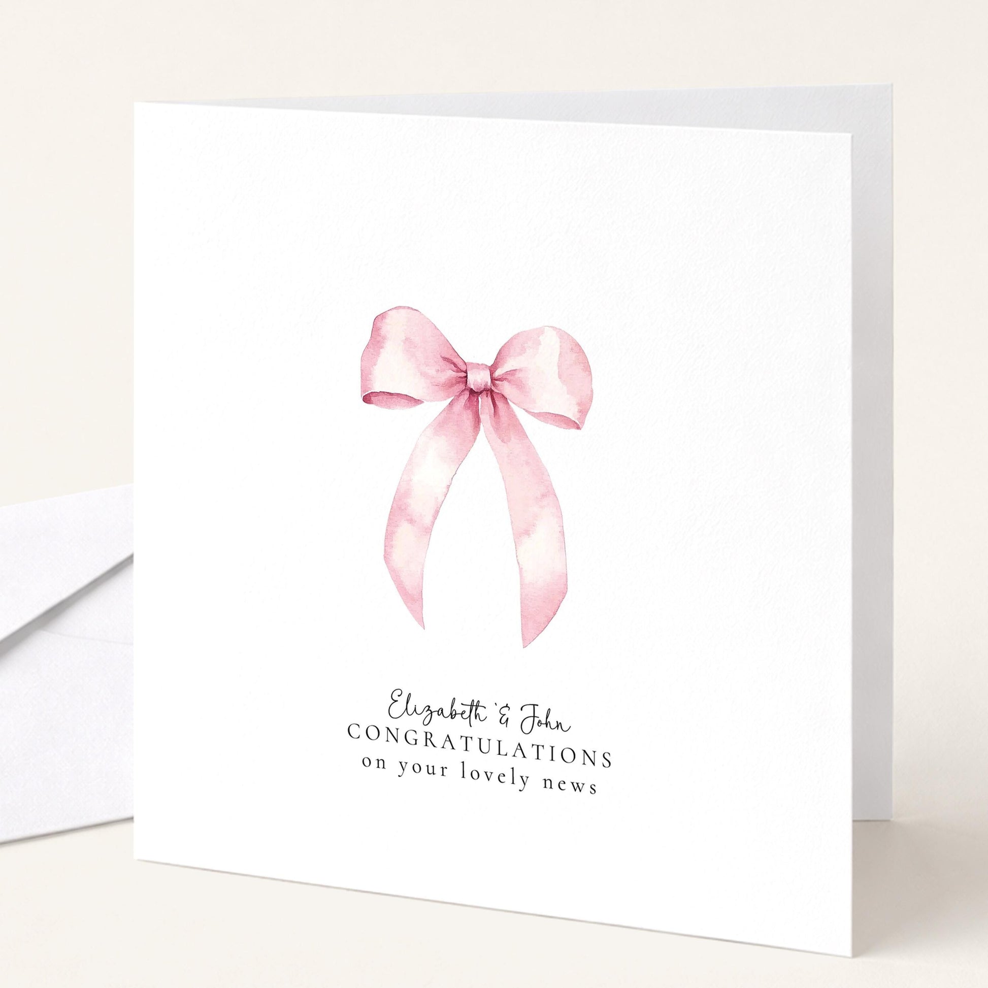 New Baby Card – Minimalist Soft Pink Bow | Personalised Matte Finish Greeting