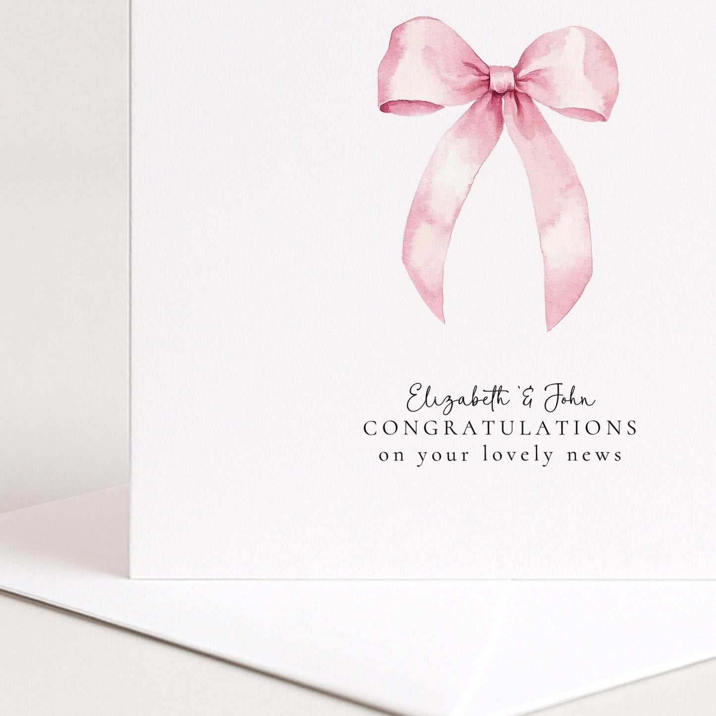 New Baby Card – Minimalist Soft Pink Bow | Personalised Matte Finish Greeting
