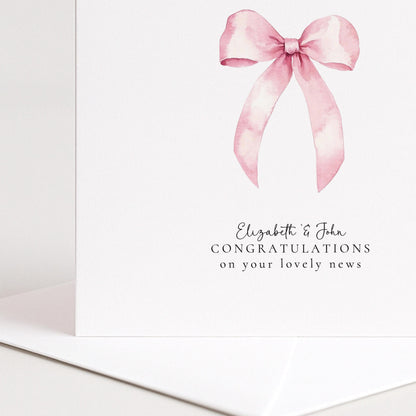 New Baby Card – Minimalist Soft Pink Bow | Personalised Matte Finish Greeting