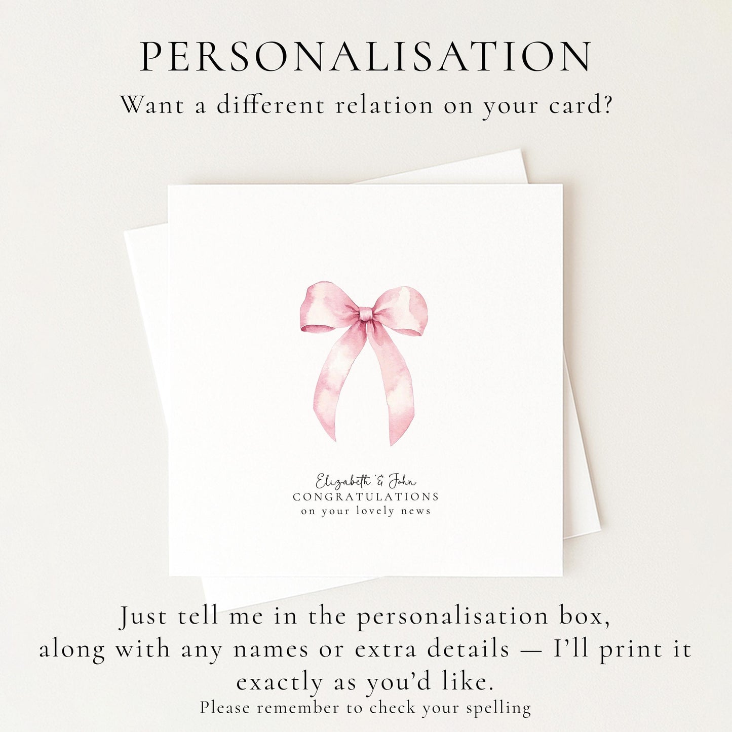 New Baby Card – Minimalist Soft Pink Bow | Personalised Matte Finish Greeting