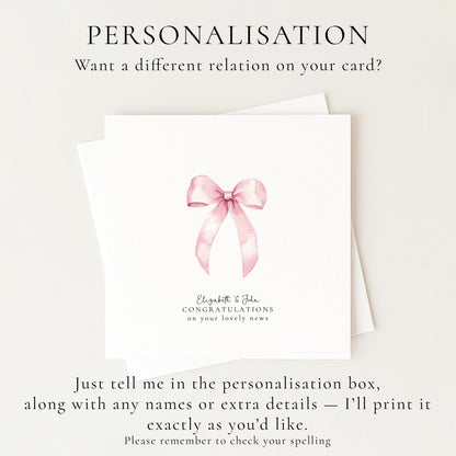 New Baby Card – Minimalist Soft Pink Bow | Personalised Matte Finish Greeting