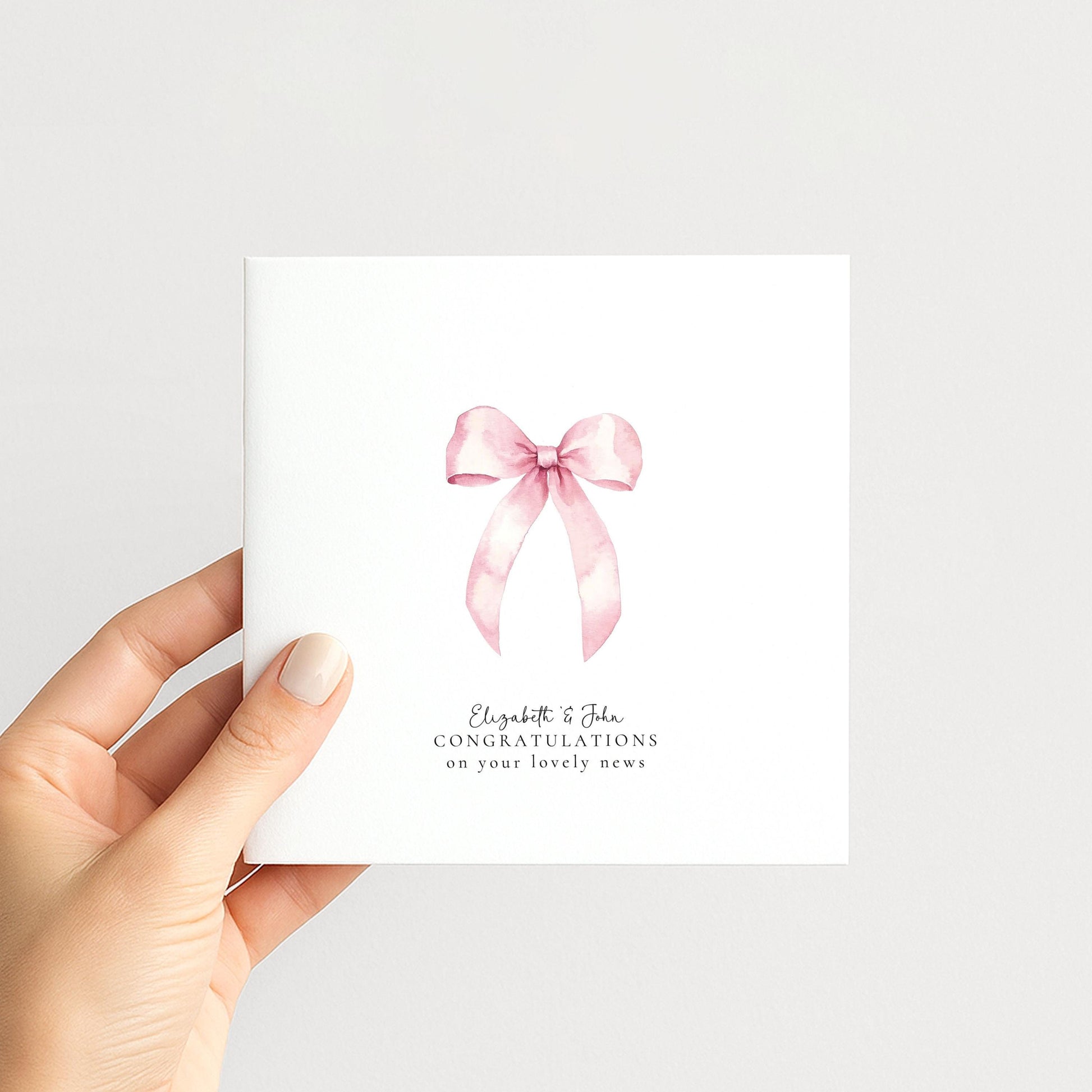 New Baby Card – Minimalist Soft Pink Bow | Personalised Matte Finish Greeting