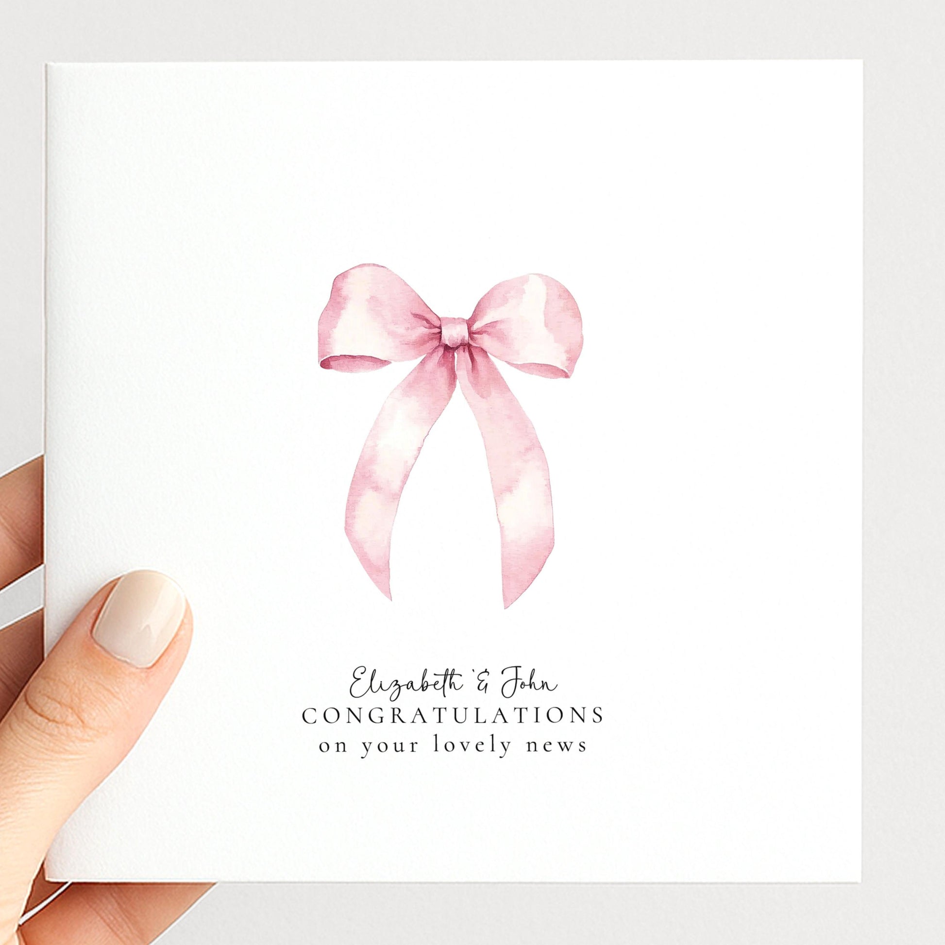 New Baby Card – Minimalist Soft Pink Bow | Personalised Matte Finish Greeting