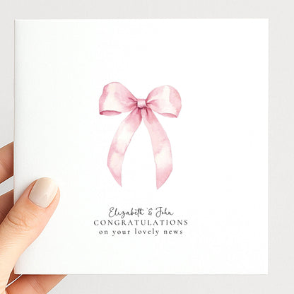 New Baby Card – Minimalist Soft Pink Bow | Personalised Matte Finish Greeting