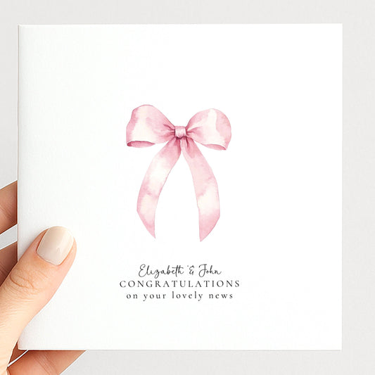 New Baby Card – Minimalist Soft Pink Bow | Personalised Matte Finish Greeting