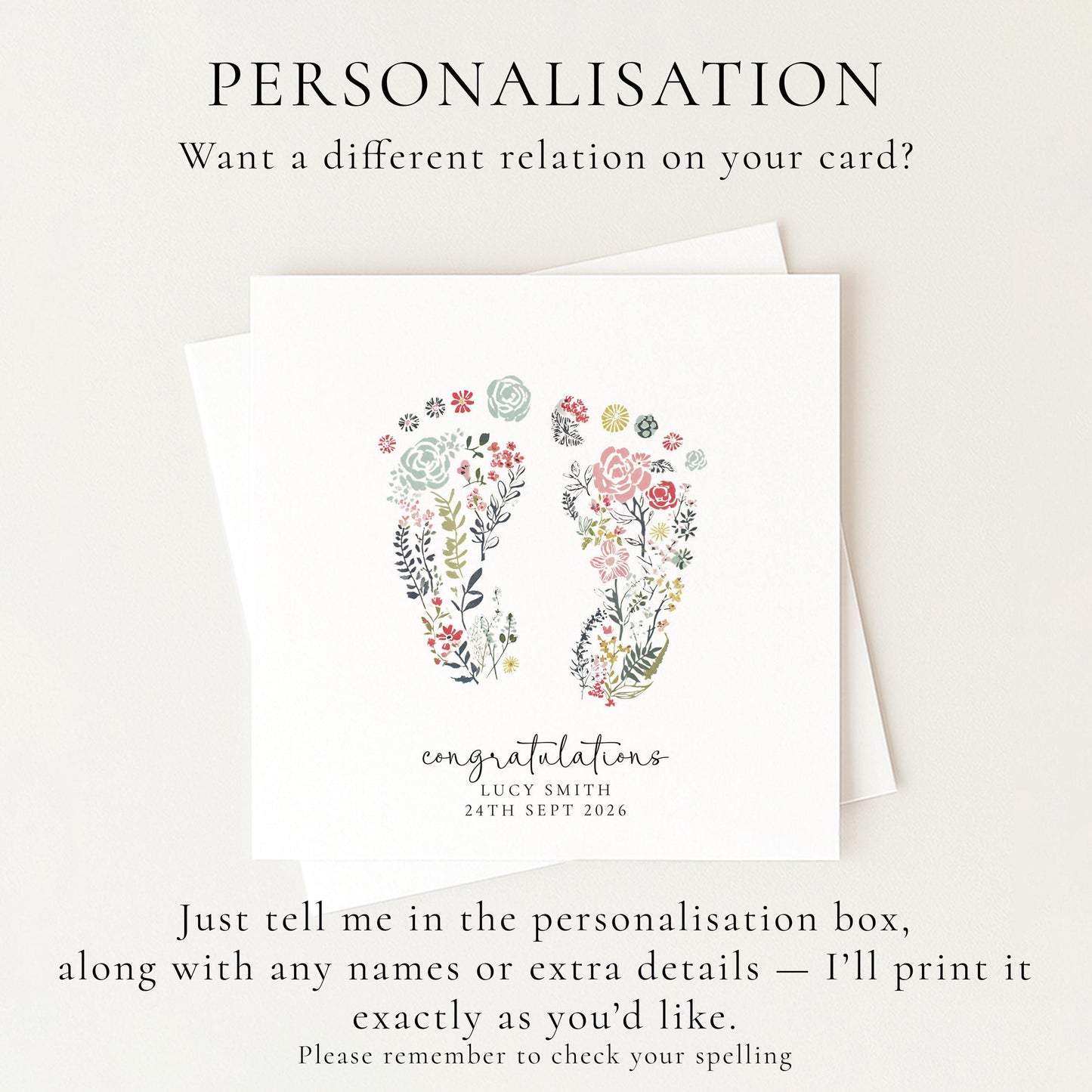 New Baby Card – Personalised Baby Shower Card With Delicate Footprints