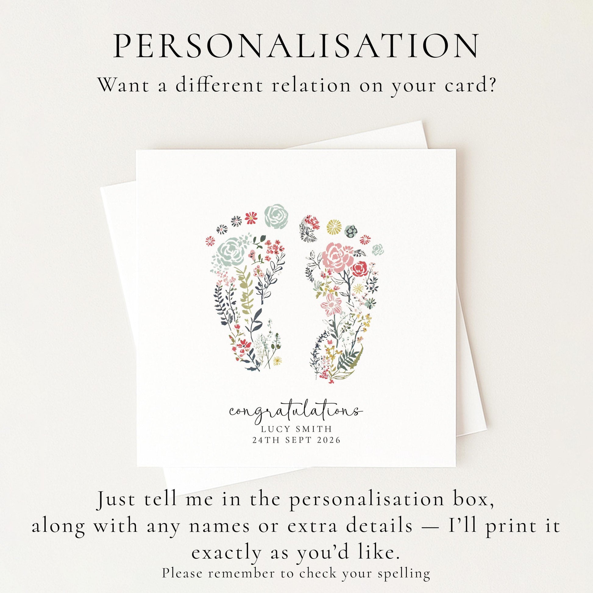 New Baby Card – Personalised Baby Shower Card With Delicate Footprints