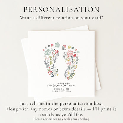 New Baby Card – Personalised Baby Shower Card With Delicate Footprints