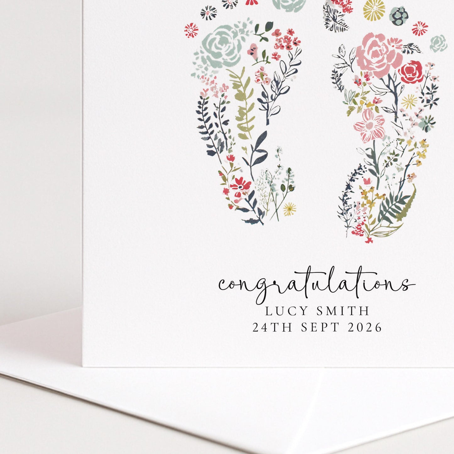 New Baby Card – Personalised Baby Shower Card With Delicate Footprints