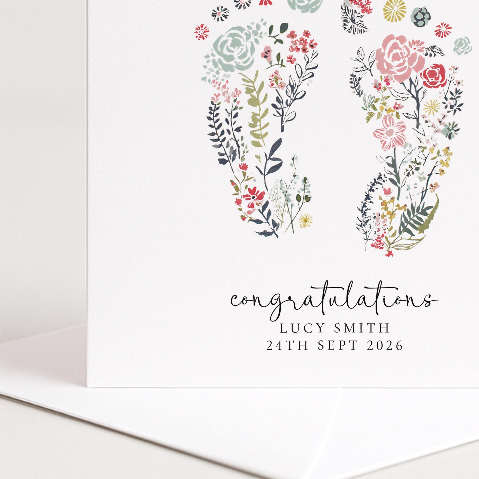 New Baby Card – Personalised Baby Shower Card With Delicate Footprints