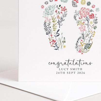 New Baby Card – Personalised Baby Shower Card With Delicate Footprints