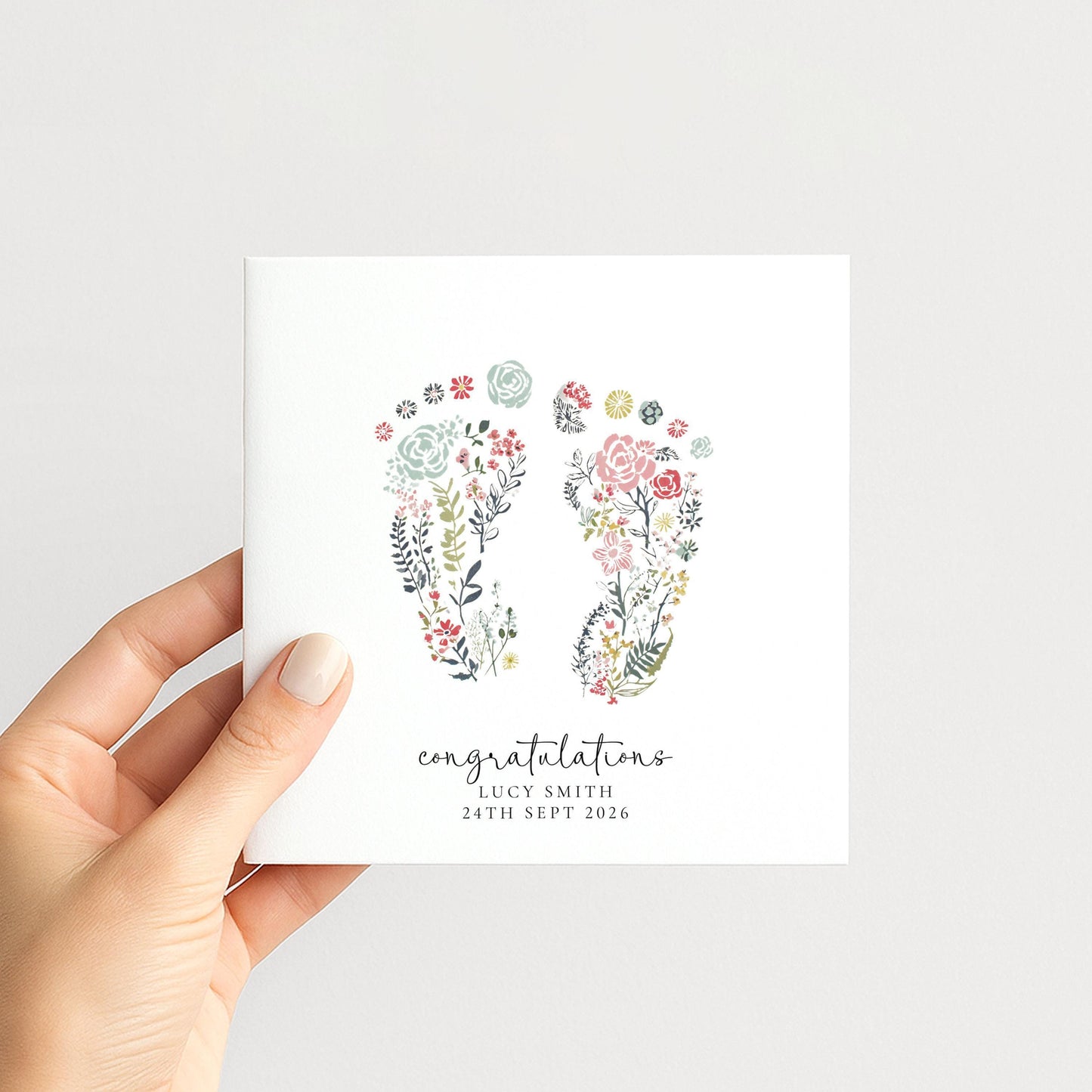 New Baby Card – Personalised Baby Shower Card With Delicate Footprints