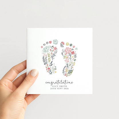 New Baby Card – Personalised Baby Shower Card With Delicate Footprints