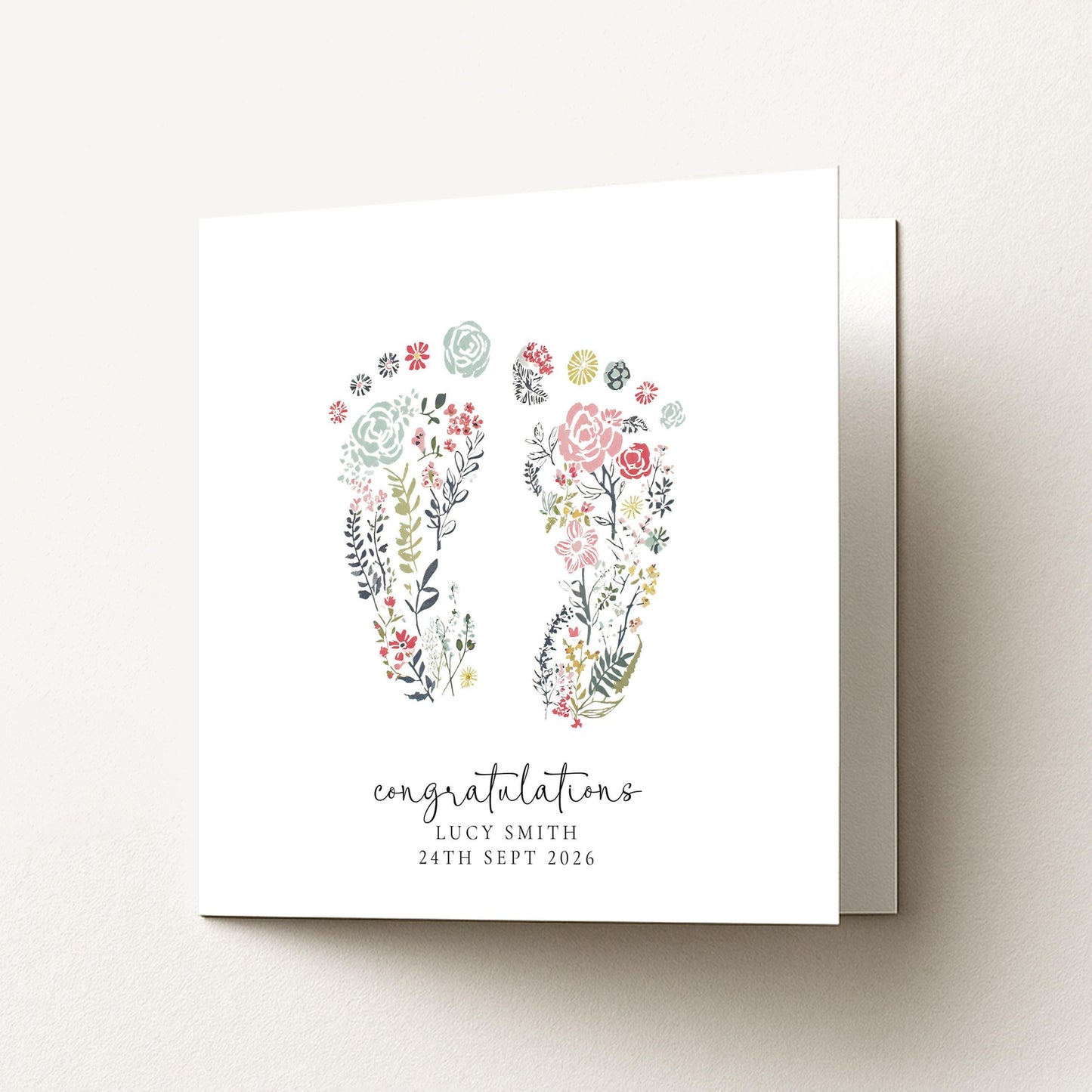 New Baby Card – Personalised Baby Shower Card With Delicate Footprints