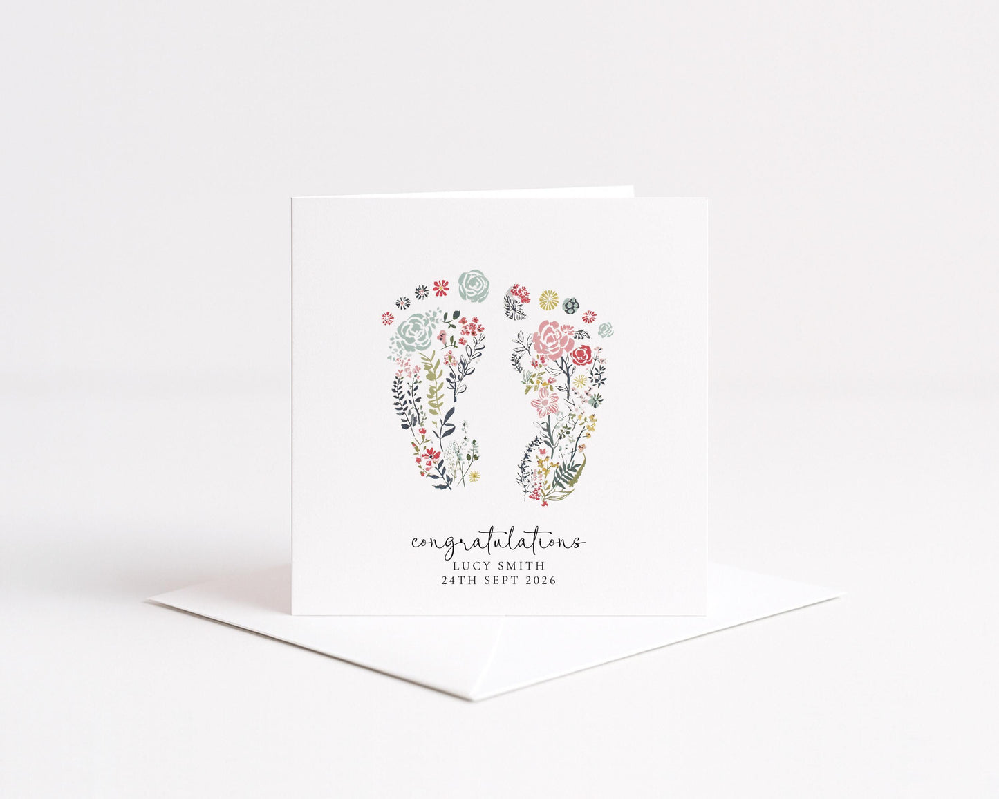 New Baby Card – Personalised Baby Shower Card With Delicate Footprints