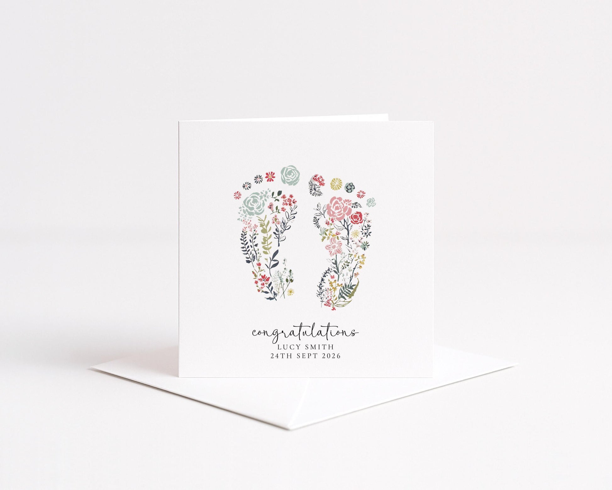 New Baby Card – Personalised Baby Shower Card With Delicate Footprints