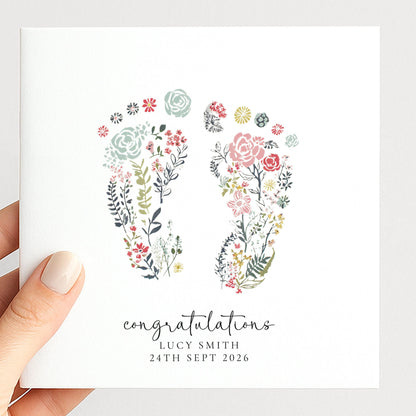 New Baby Card – Personalised Baby Shower Card With Delicate Footprints