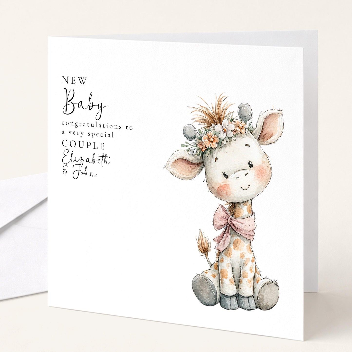 New Baby Card – Personalised Giraffe Baby Shower Card with Premium Matte Finish