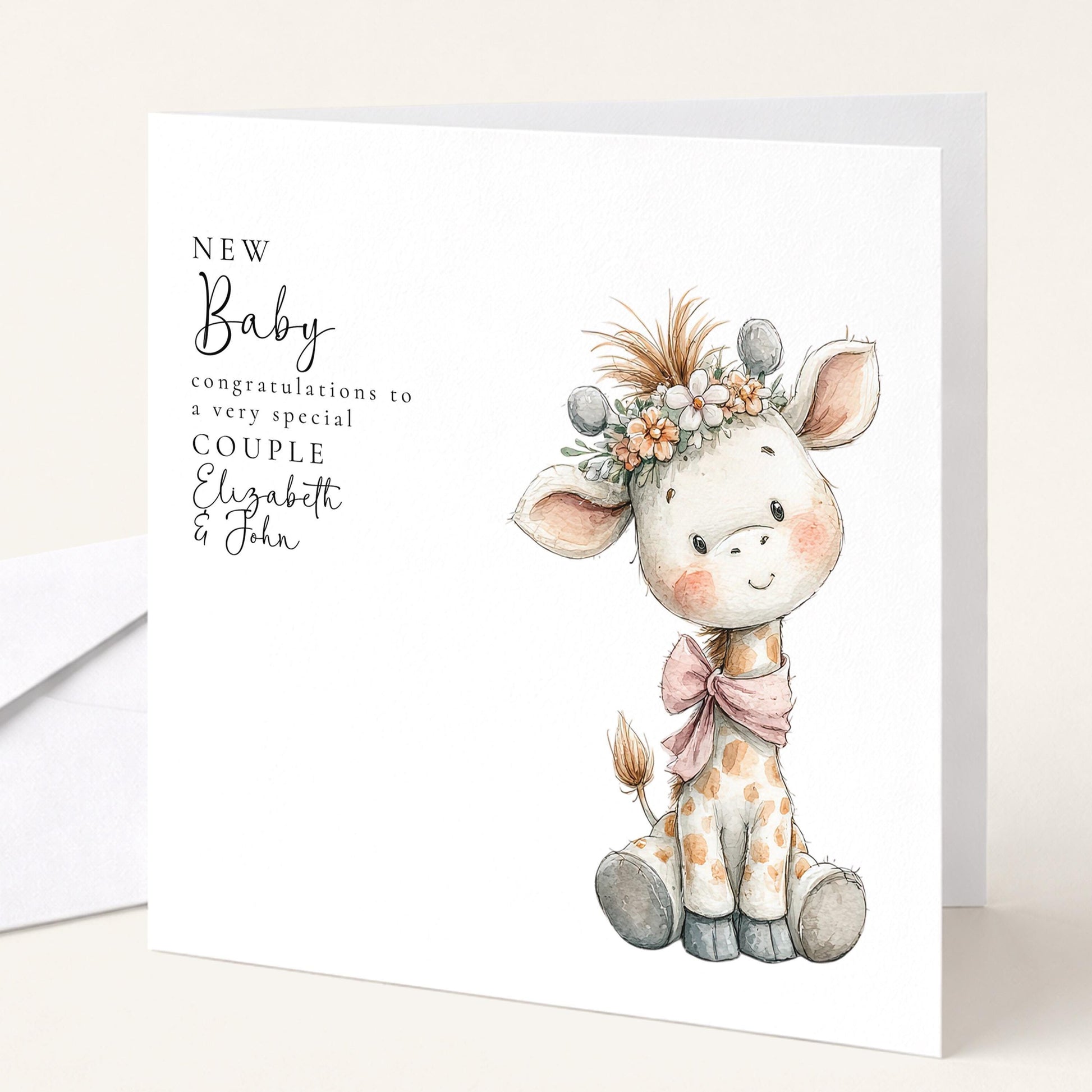 New Baby Card – Personalised Giraffe Baby Shower Card with Premium Matte Finish