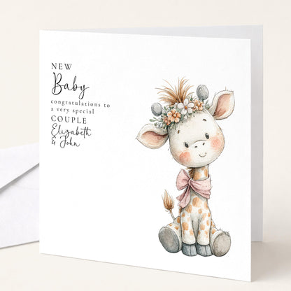 New Baby Card – Personalised Giraffe Baby Shower Card with Premium Matte Finish