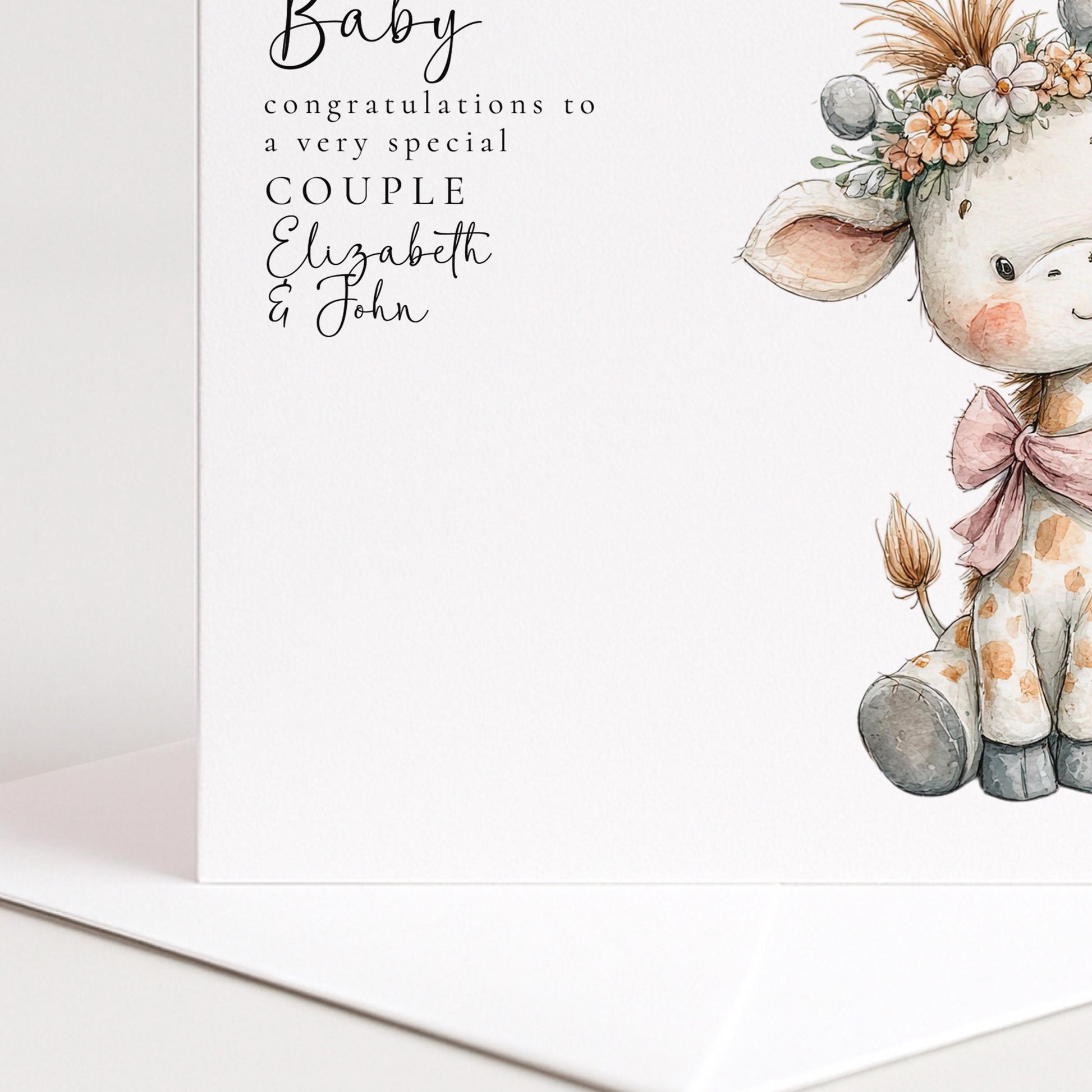 New Baby Card – Personalised Giraffe Baby Shower Card with Premium Matte Finish