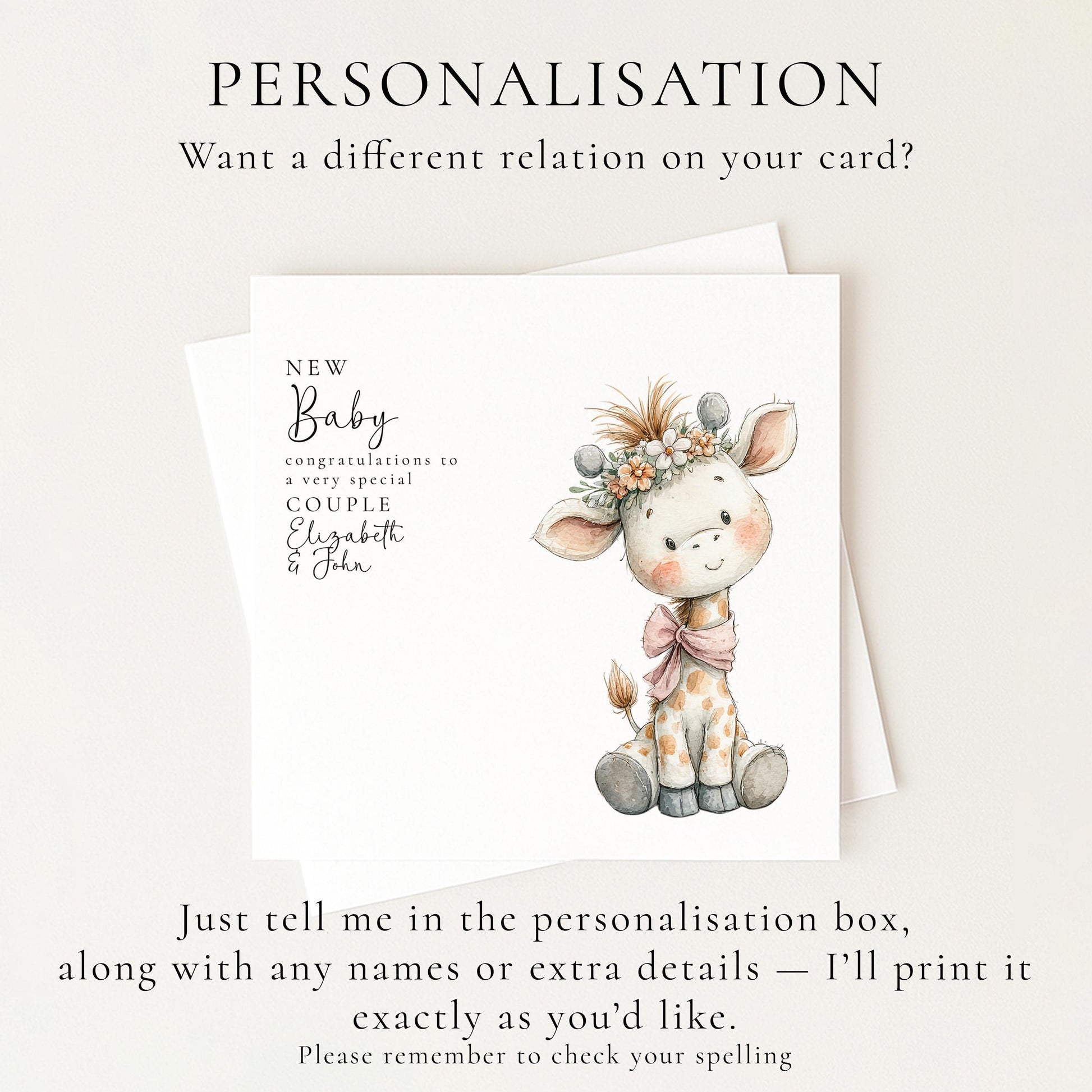 New Baby Card – Personalised Giraffe Baby Shower Card with Premium Matte Finish