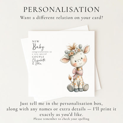 New Baby Card – Personalised Giraffe Baby Shower Card with Premium Matte Finish