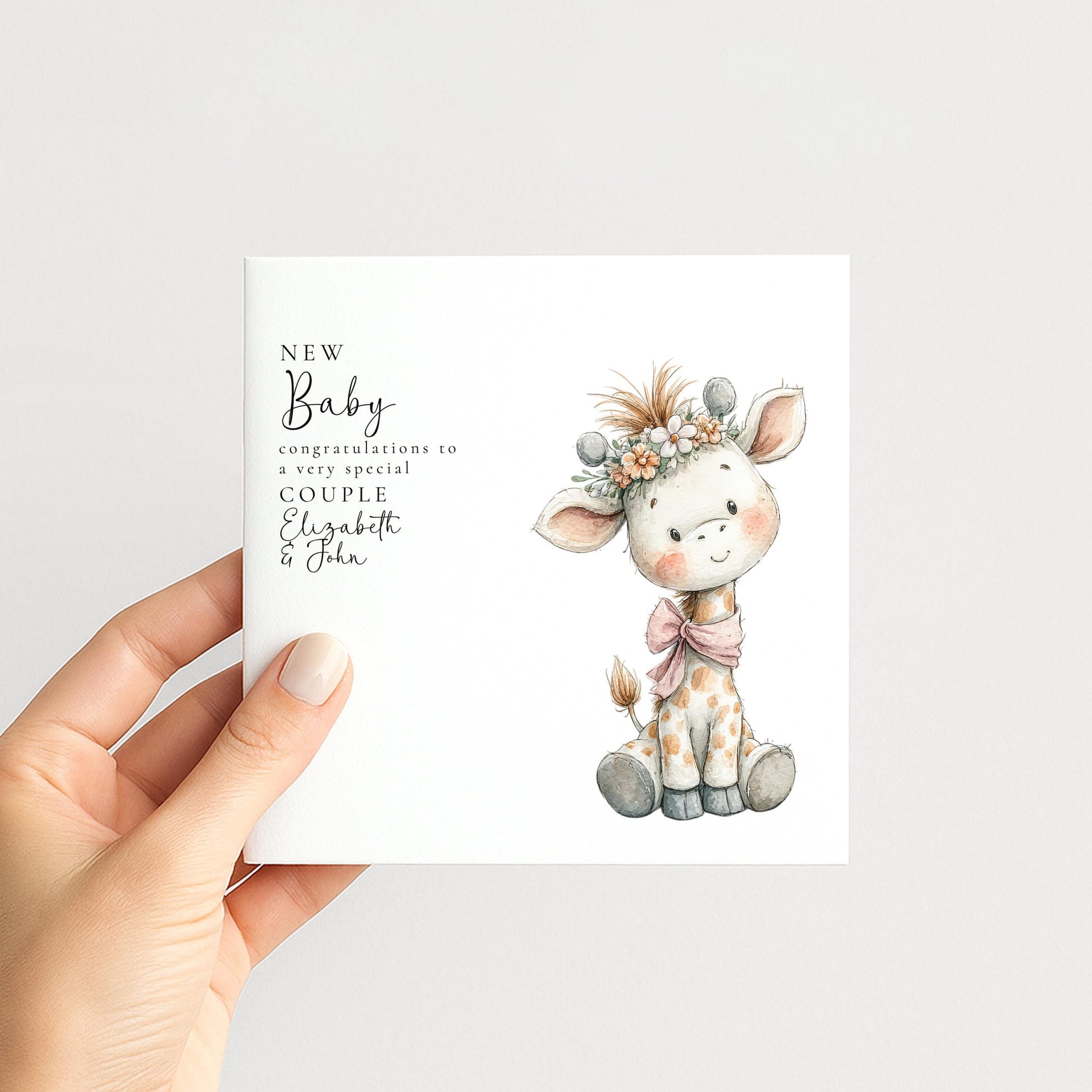 New Baby Card – Personalised Giraffe Baby Shower Card with Premium Matte Finish