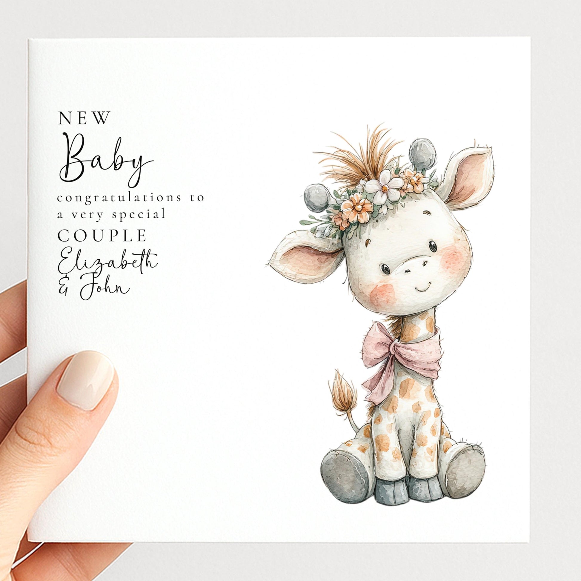 New Baby Card – Personalised Giraffe Baby Shower Card with Premium Matte Finish