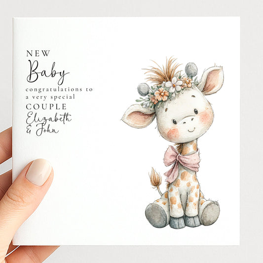 New Baby Card – Personalised Giraffe Baby Shower Card with Premium Matte Finish