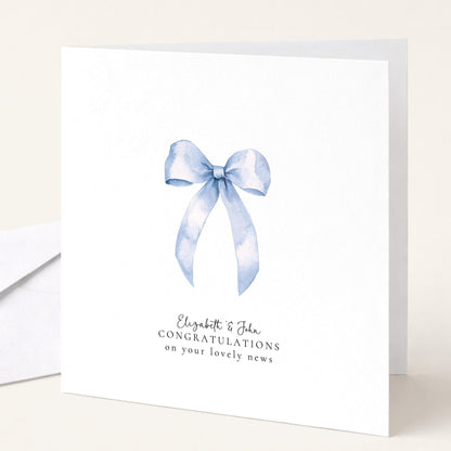 New Baby Card – Personalised Watercolor Bow Greeting Card for Expecting Parents