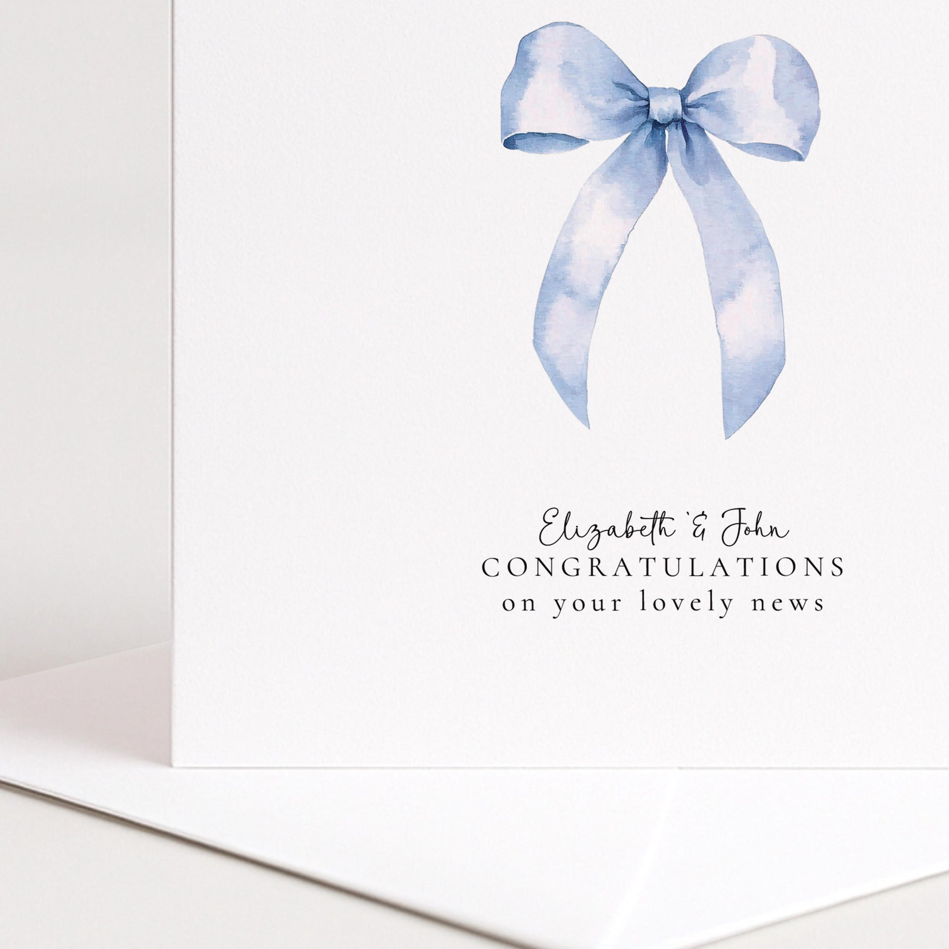 New Baby Card – Personalised Watercolor Bow Greeting Card for Expecting Parents