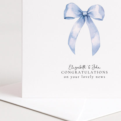 New Baby Card – Personalised Watercolor Bow Greeting Card for Expecting Parents
