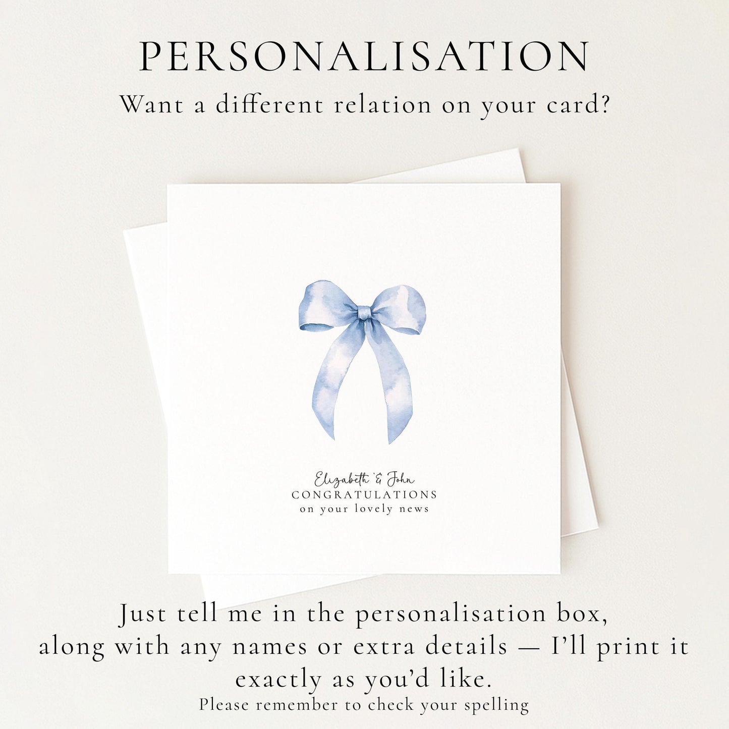 New Baby Card – Personalised Watercolor Bow Greeting Card for Expecting Parents