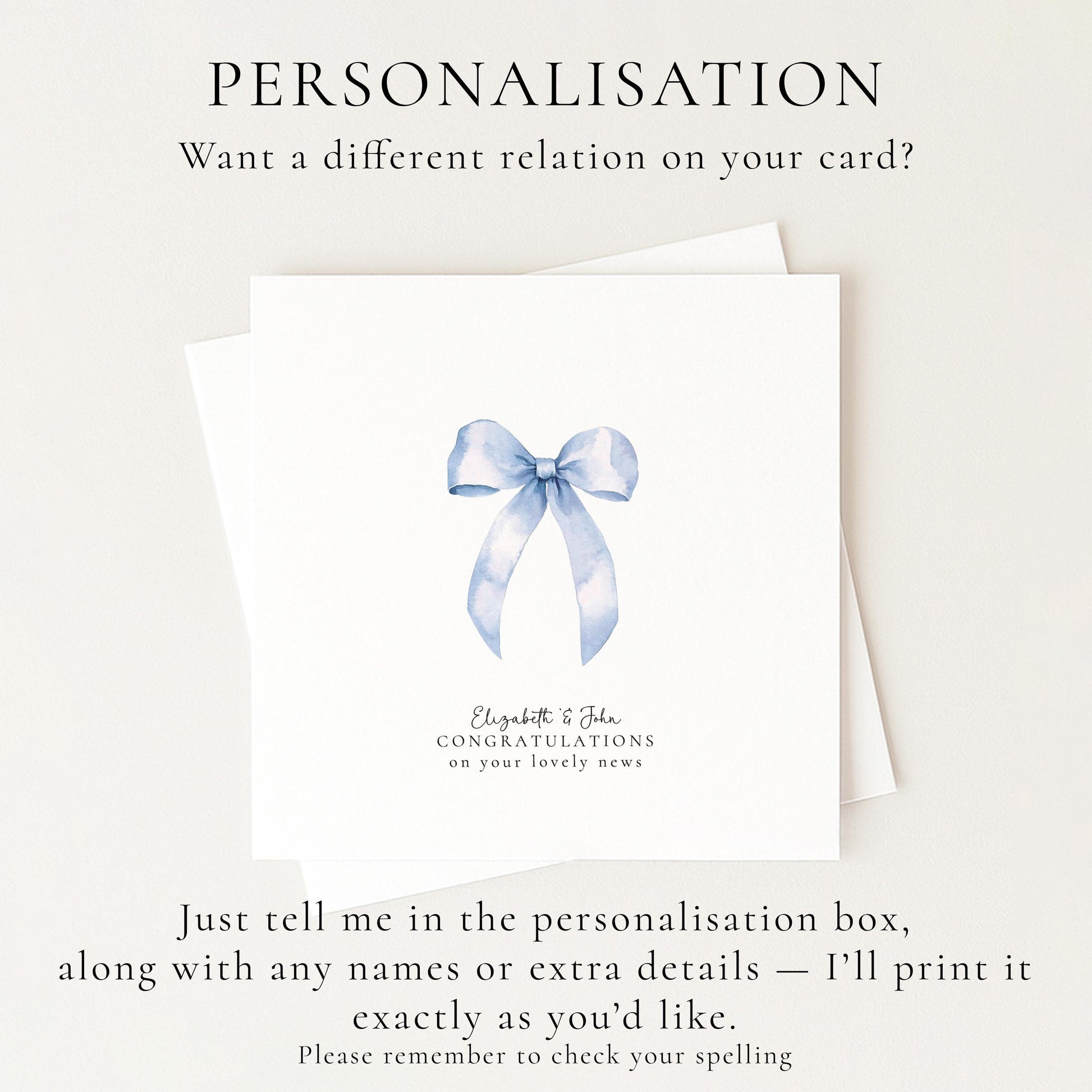 New Baby Card – Personalised Watercolor Bow Greeting Card for Expecting Parents