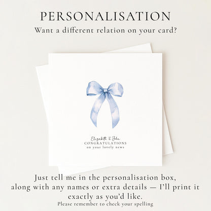 New Baby Card – Personalised Watercolor Bow Greeting Card for Expecting Parents