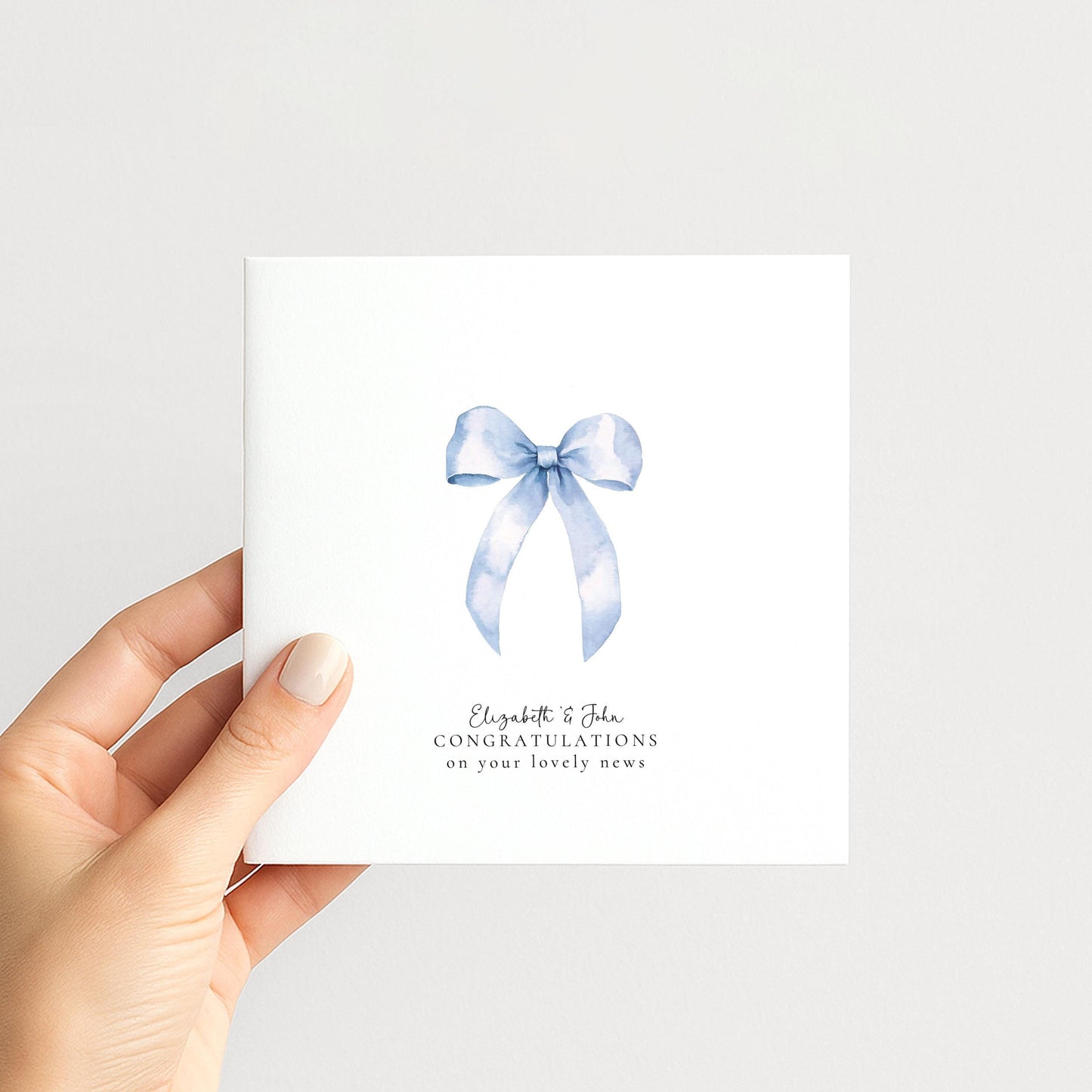 New Baby Card – Personalised Watercolor Bow Greeting Card for Expecting Parents