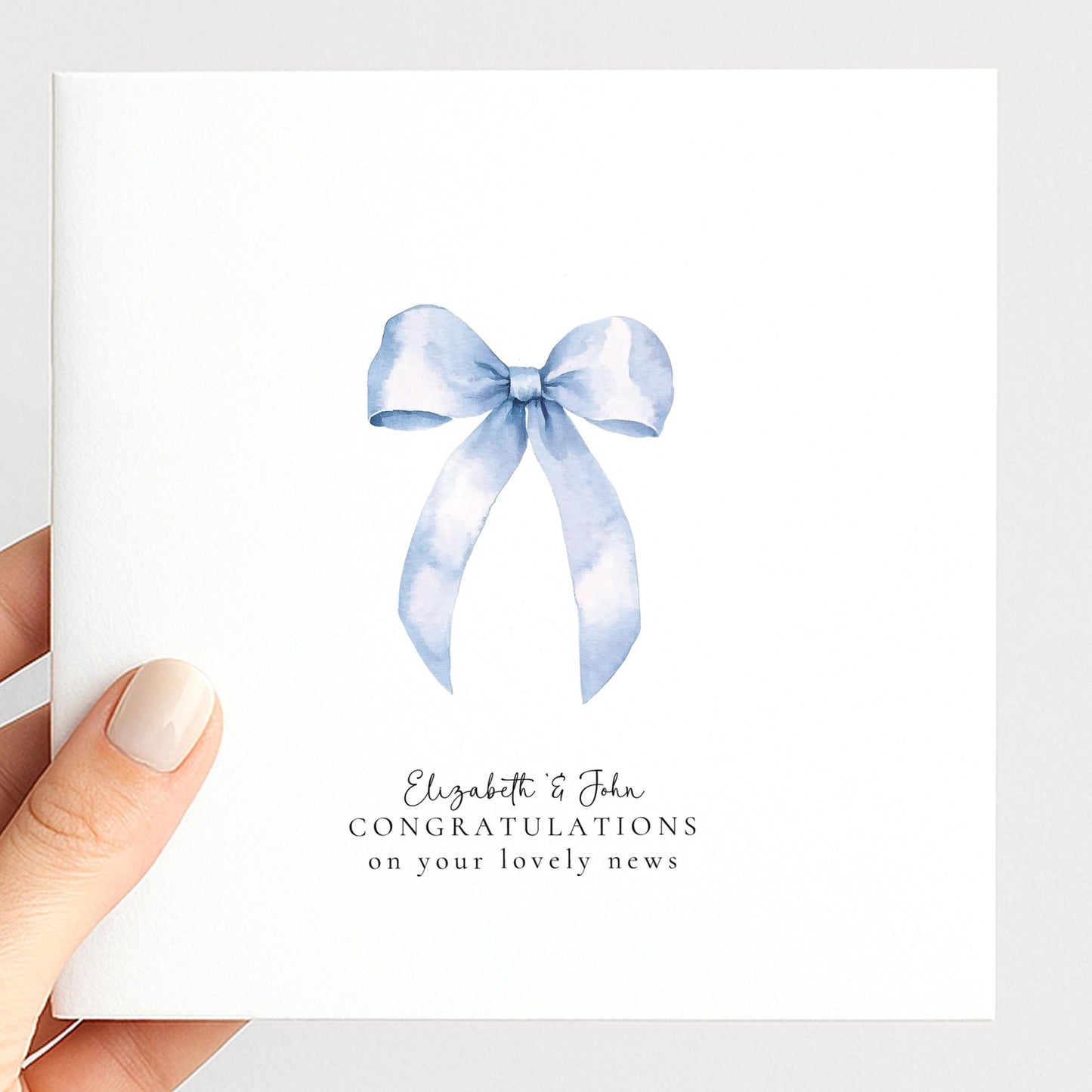 New Baby Card – Personalised Watercolor Bow Greeting Card for Expecting Parents