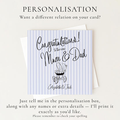 New Baby Card for Mum and Dad Blue