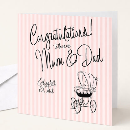 New Baby Girl Card for Mum and Dad Pink
