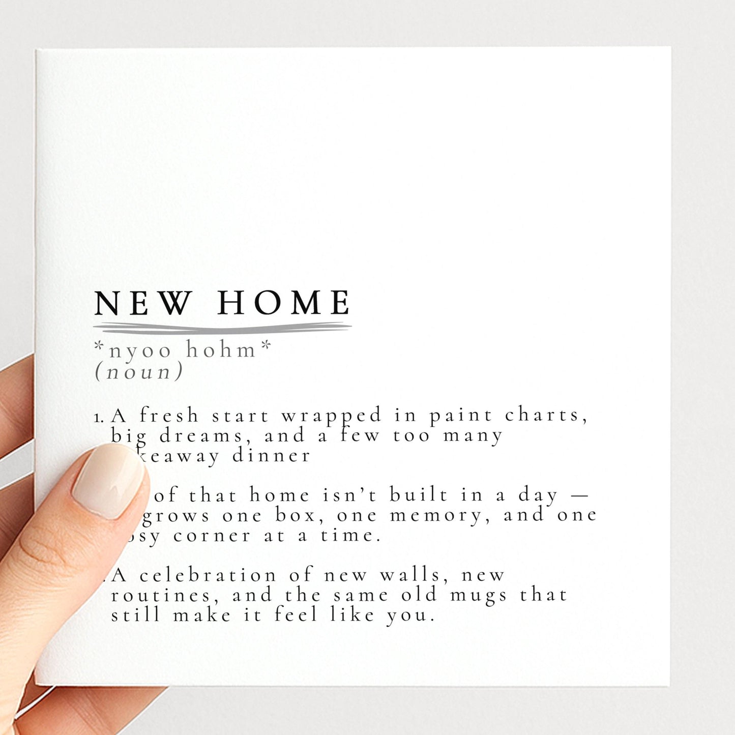 New Home Card – Minimalist Definition Style Card With Matte Finish & Envelope