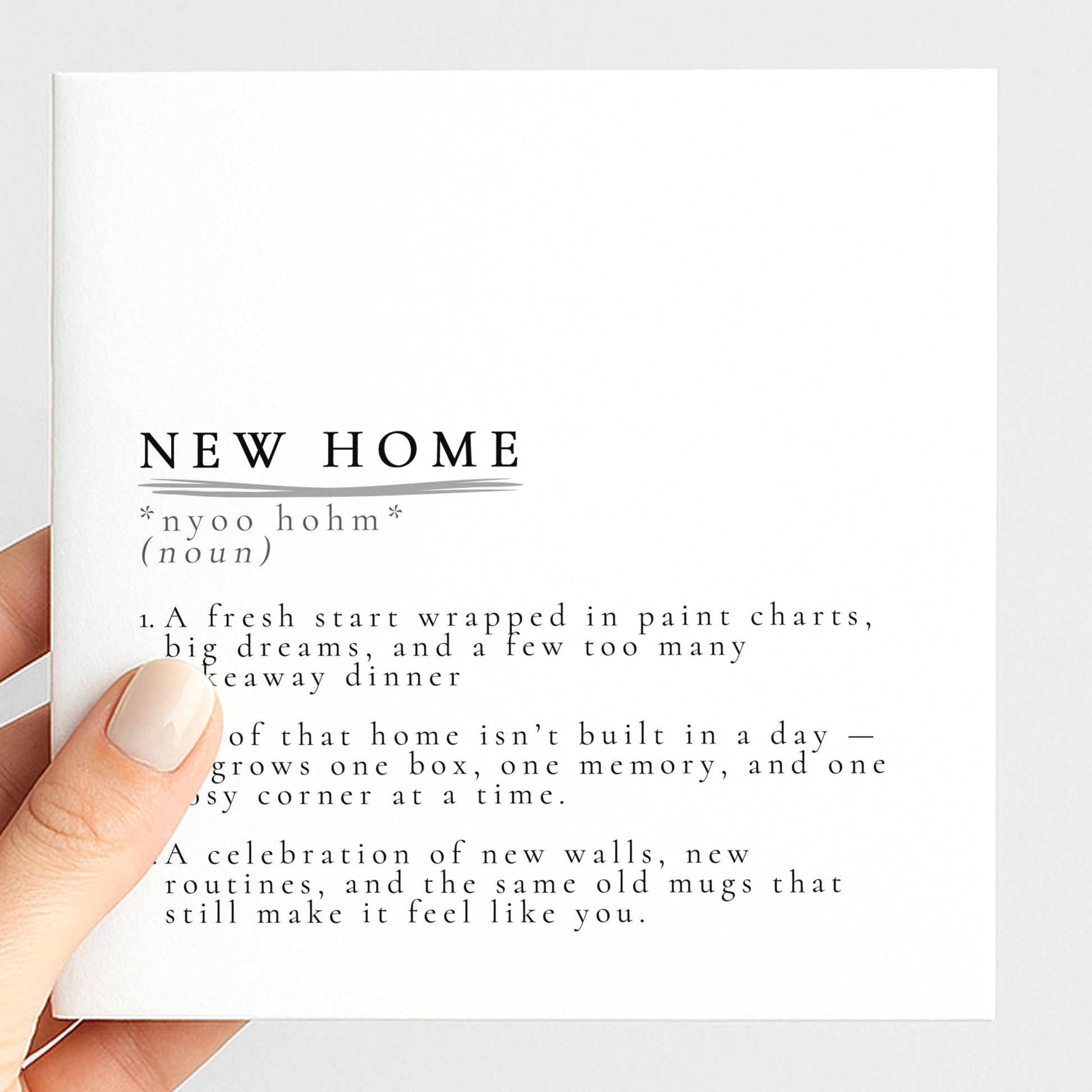 New Home Card – Minimalist Definition Style Card With Matte Finish & Envelope