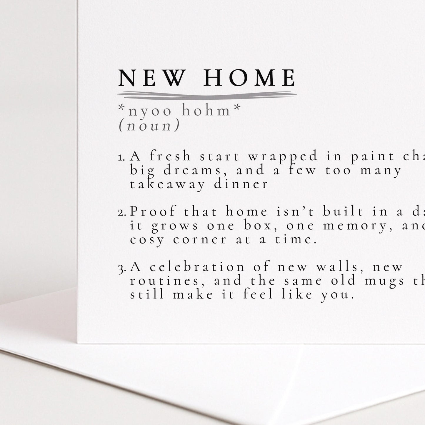New Home Card – Minimalist Definition Style Card With Matte Finish & Envelope