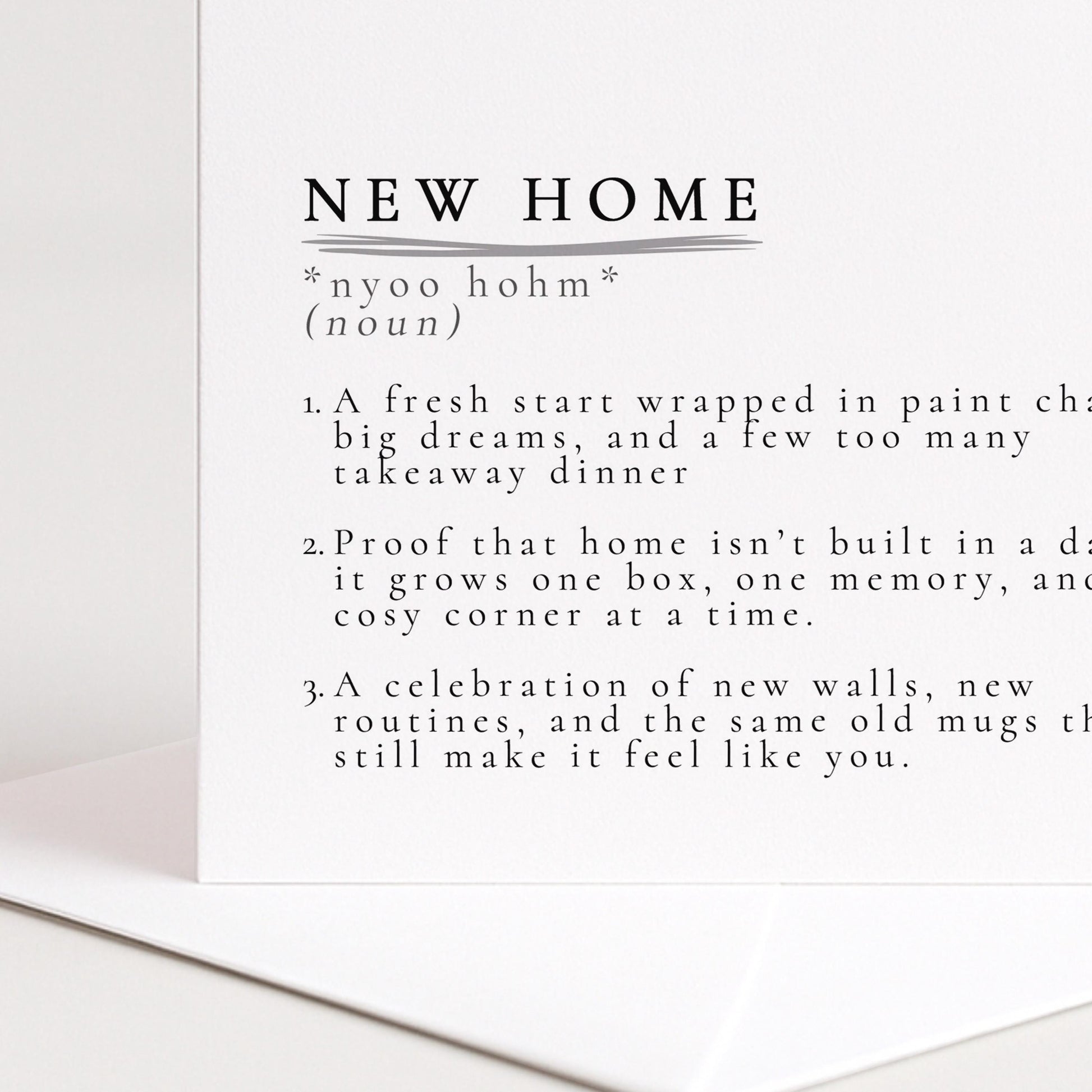 New Home Card – Minimalist Definition Style Card With Matte Finish & Envelope
