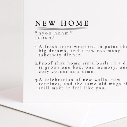 New Home Card – Minimalist Definition Style Card With Matte Finish & Envelope